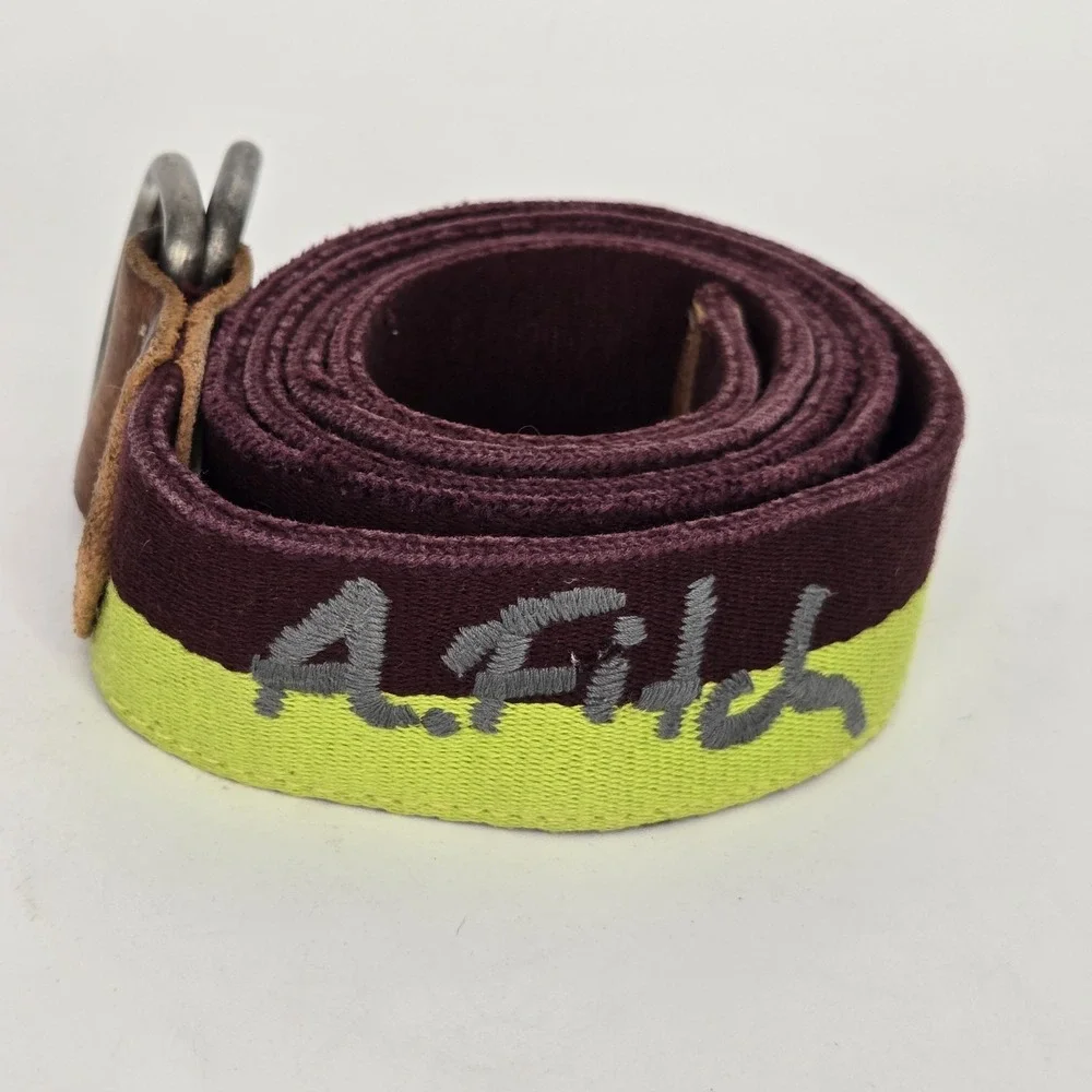 Vintage Abercrombie Canvas Leather Stripe Belt Brown Neon Green Wool‎ Blend